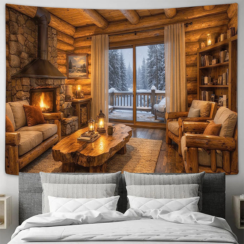 Interior Design Home - Cozy Wooden Cabin Fireplace Interior Wall