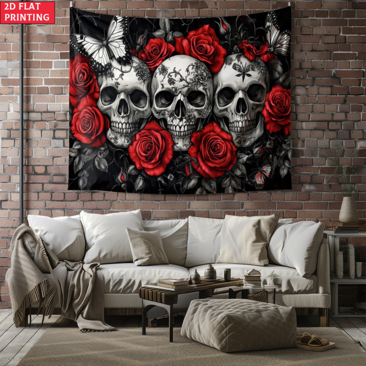 Interior Design Home - unframed Skull and Roses Gothic Tapestry