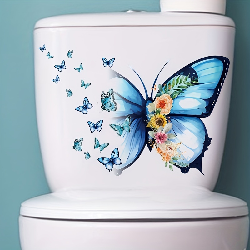 Interior Design Home - Beautiful Blue Butterfly Toilet Sticker Bathroom