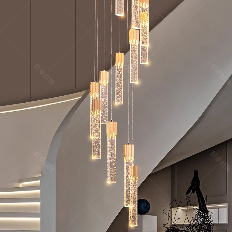 Interior Design Home - Modern home decoration crystal chandelier, stair