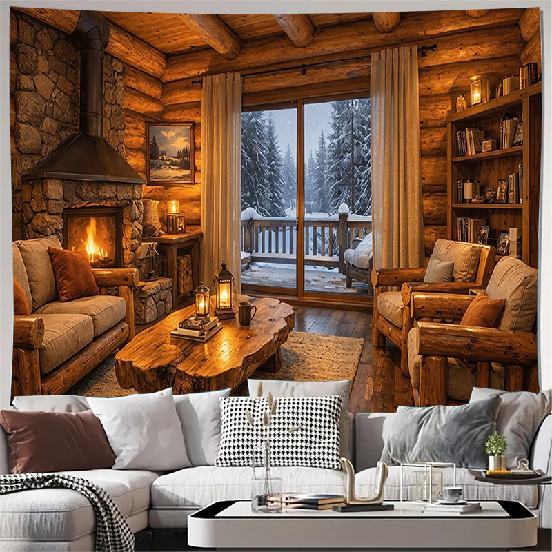 Cozy Wooden Cabin Fireplace In - Interior Design Home recension och pris