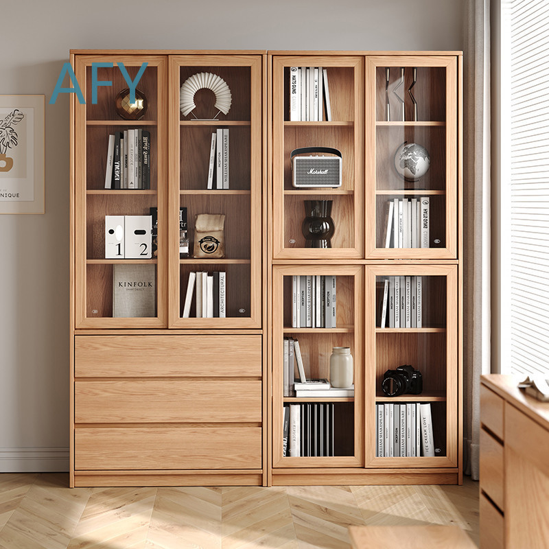 Solid Oak Bookcase with Slidin - Muji Home Storage recension och pris
