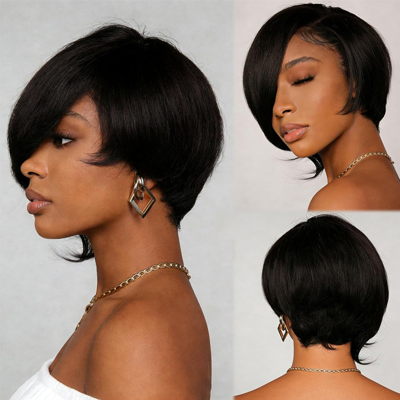 Short Pixie Cut Wig With Bangs - Textured Throw Natural recension och pris